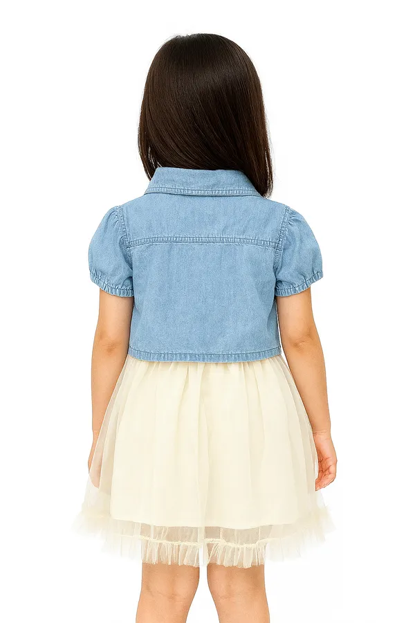 Cream_Trendy_&_Comfortable_Denim_Daydream_Cropped_Jacket_&_Tulle_Dress_Set_For_Girls
