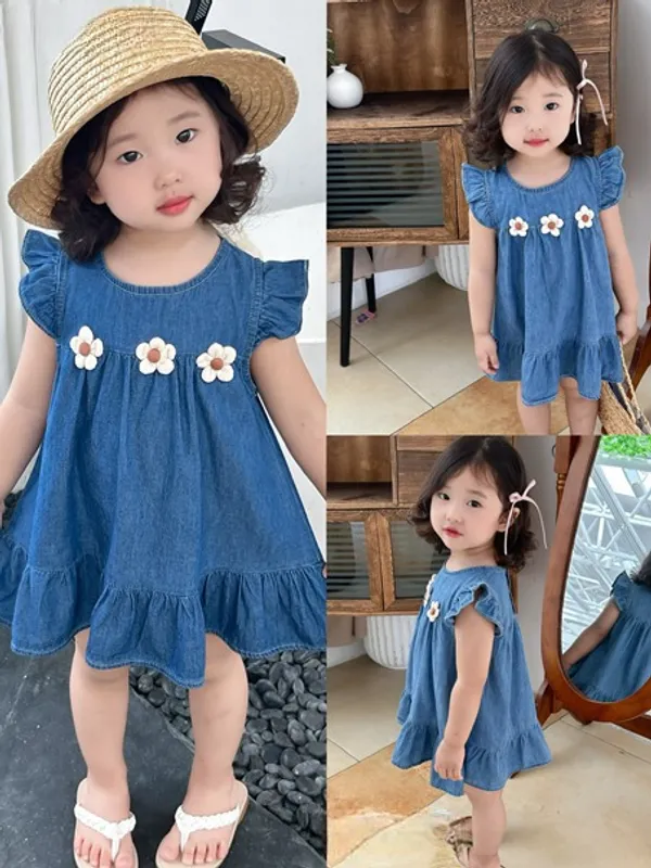Blue_Trendy_&_Comfortable_Flower_Denim_Dress_For_Girls
