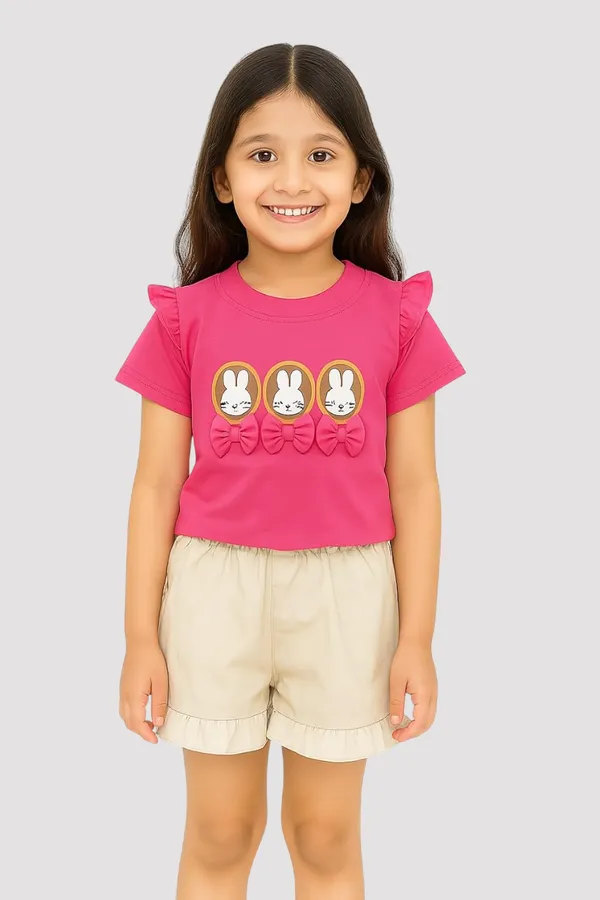 Magenta_Trendy_&_Comfortable_Bunny_Print_Top_&_Shorts_Set_For_Girls