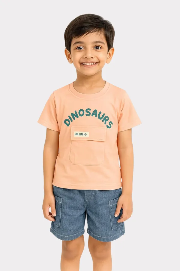 Orange_Trendy_&_Comfortable_Dino_Explorer_Pocket_Tee_&_Shorts_Set_For_Boys
