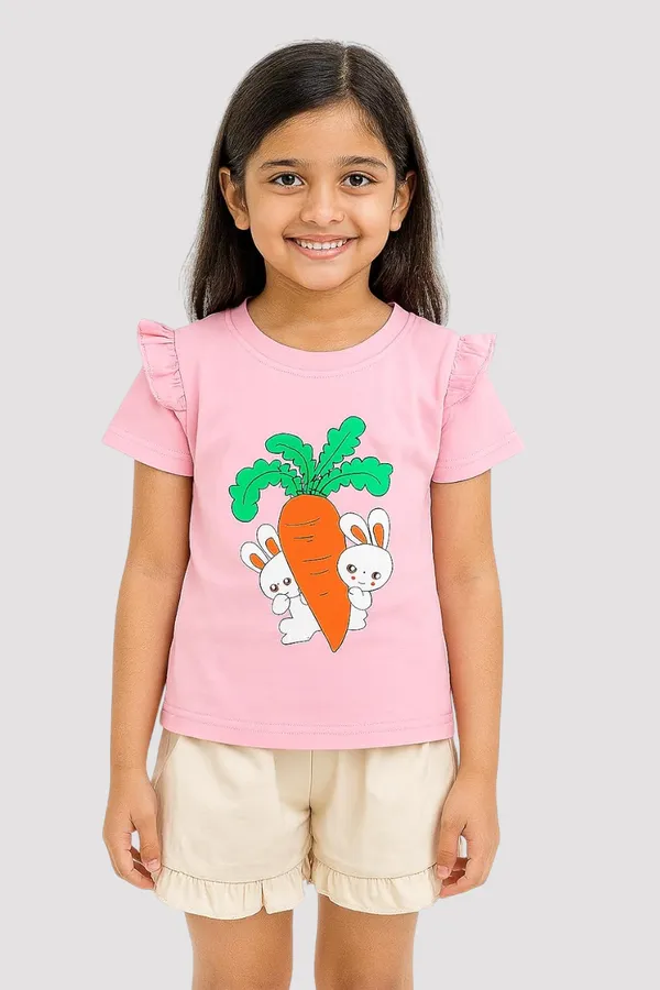Pink_Trendy_&_Comfortable_Bunny_&_Carrot_Top_With_Ruffle_Shorts_For_Girls