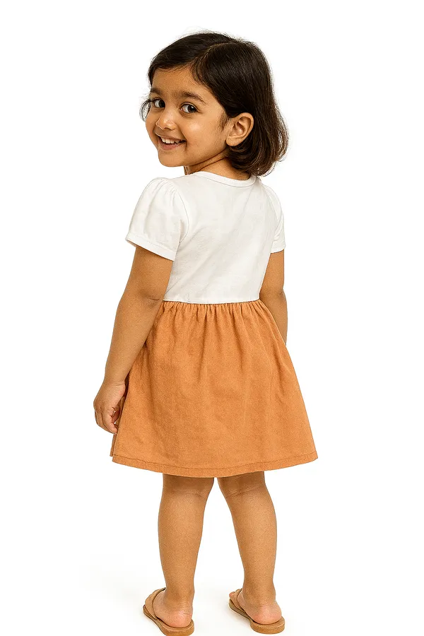 Brown_Trendy_&_Comfortable_Daisy-Strap_Pinafore_Dress_&_Puff-Sleeve_Tee_For_Girls