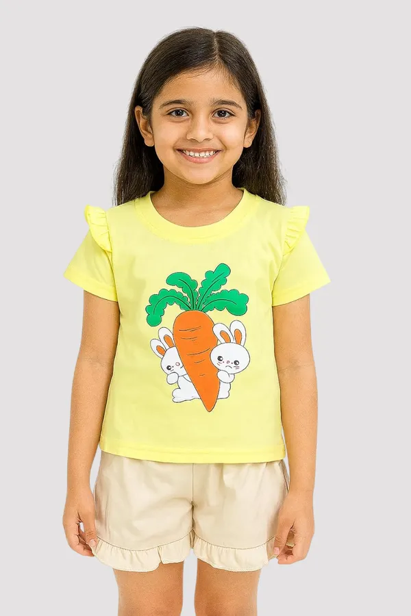 Yellow_Trendy_&_Comfortable_Bunny_&_Carrot_Top_With_Ruffle_Shorts_For_Girls