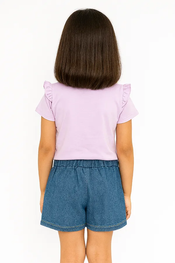 Lavender_Trendy_&_Comfortable_Love-Stack_Ruffle-Sleeve_Tee_&_Heart-Pocket_Denim_Shorts_For_Girls