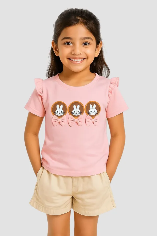 Pink_Trendy_&_Comfortable_Bunny_Print_Top_&_Shorts_Set_For_Girls