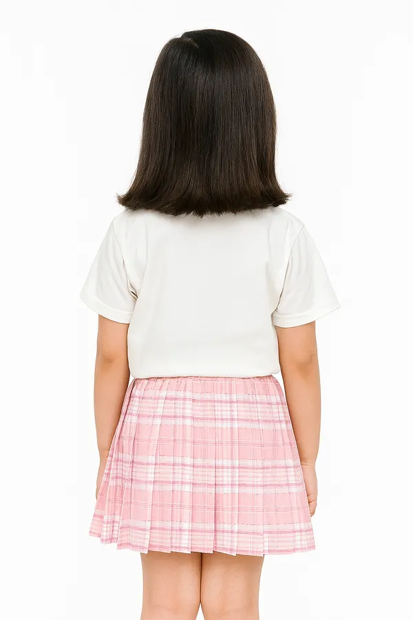 White_Trendy_&_Comfortable_Mermaid_Plaid_Magic_Skirt_And_T-Shirt_Set_For_Girls