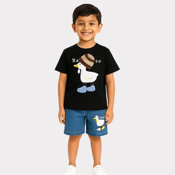 Black_Trendy_&_Comfortable_Ducking_T_Shirt_Shorts_Set_For_Boys