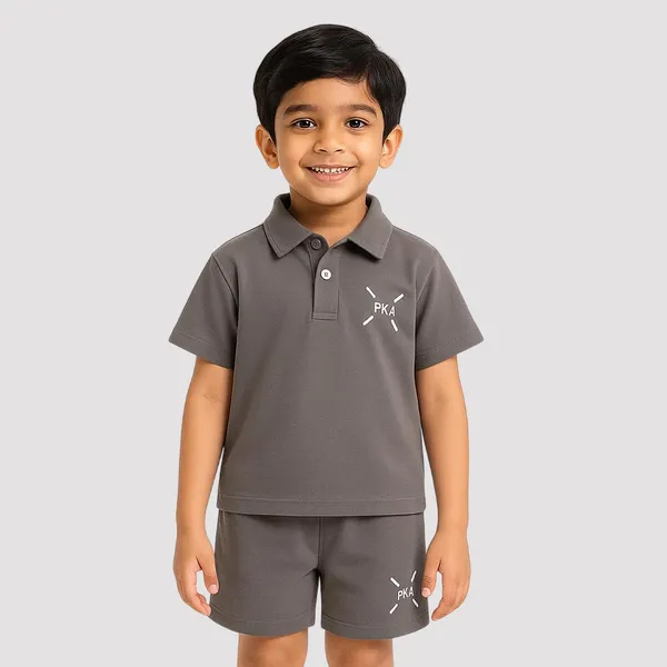 Grey_Solid_Color_Casual_Wear_Cotton_T-Shirt_&_Shorts_Set_For_Baby_Boys