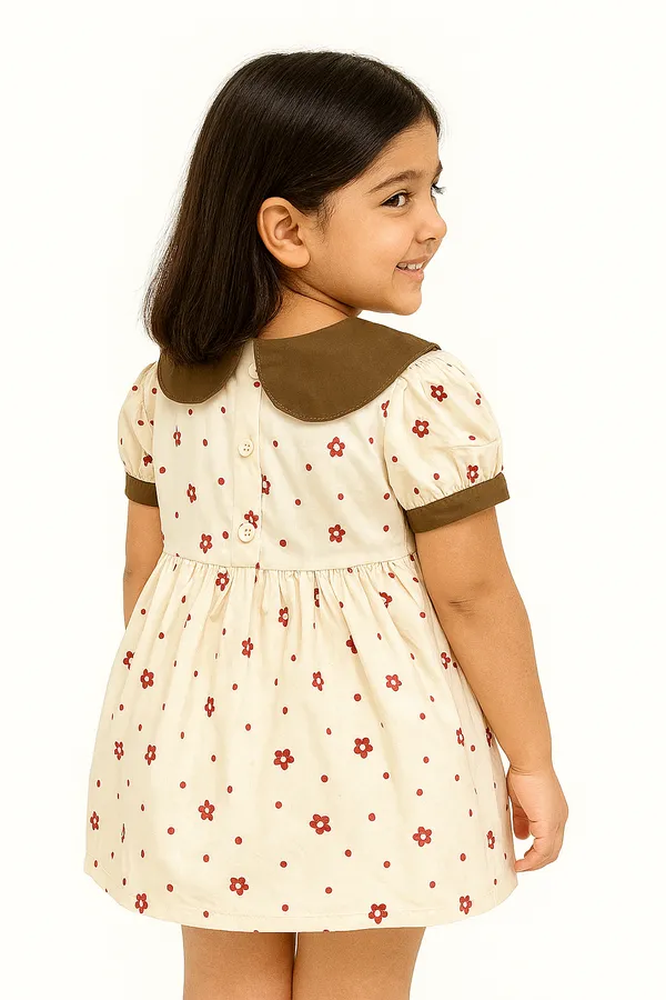 Brown_Trendy_&_Comfortable_Cocoa_Daisy_Scallop-Collar_Floral_Dress_For_Girls