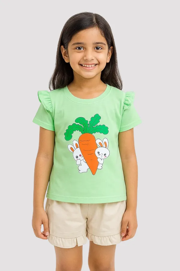 Green_Trendy_&_Comfortable_Bunny_&_Carrot_Top_With_Ruffle_Shorts_For_Girls