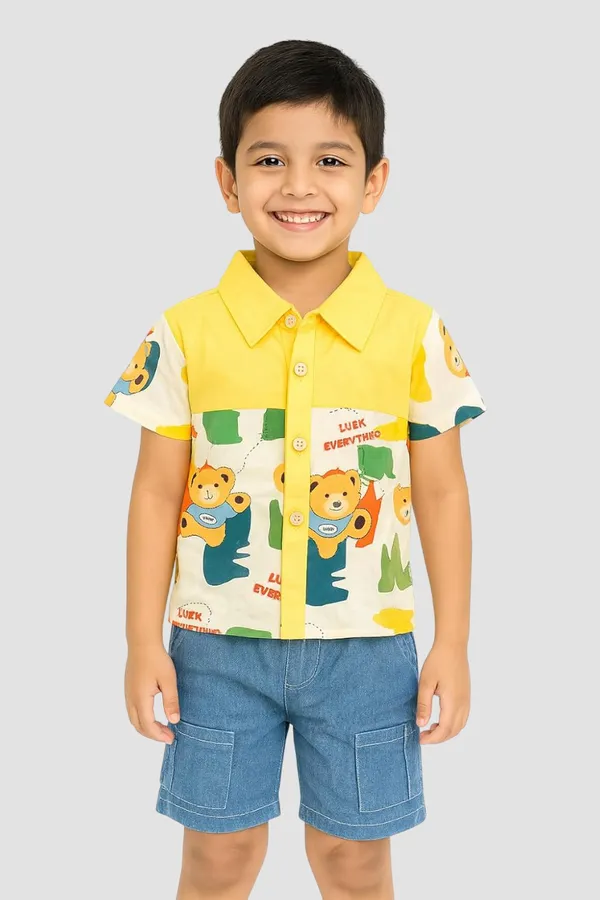 Yellow_Trendy_&_Comfortable_Lucky_Bears_Shirt_&_Denim_Set_For_Boys