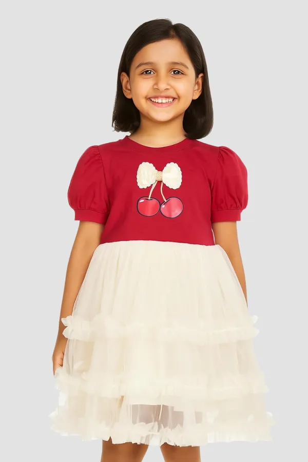 Red_Trendy_&_Comfortable_This_Cherry-Topped_Tulle_Dress_For_Girls