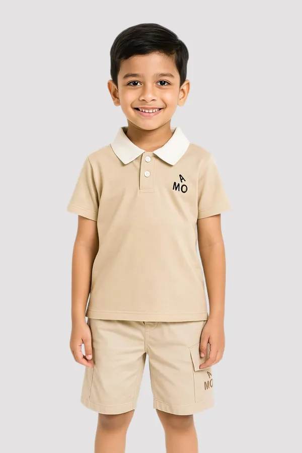 Cream_Trendy_&_Comfortable_Polo_T_Shirt_&_Shorts_Set_For_Boys