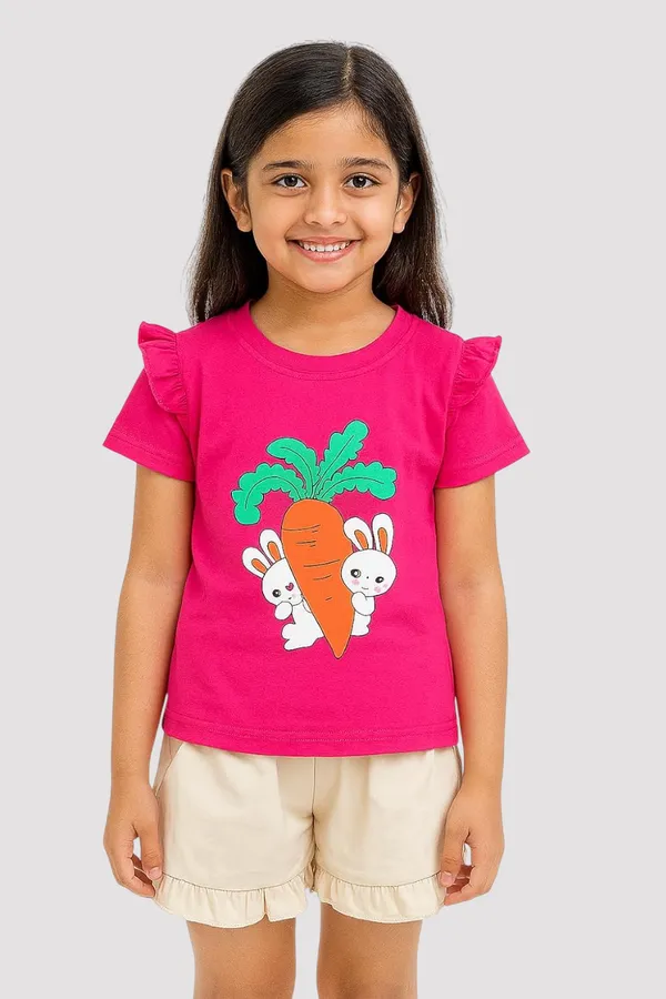 Magenta_Trendy_&_Comfortable_Bunny_&_Carrot_Top_With_Ruffle_Shorts_For_Girls