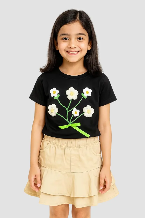 Black_Trendy_&_Comfortable_Daisy_Days_Tee_&_Twirl_Skirt_Set_For_Girls