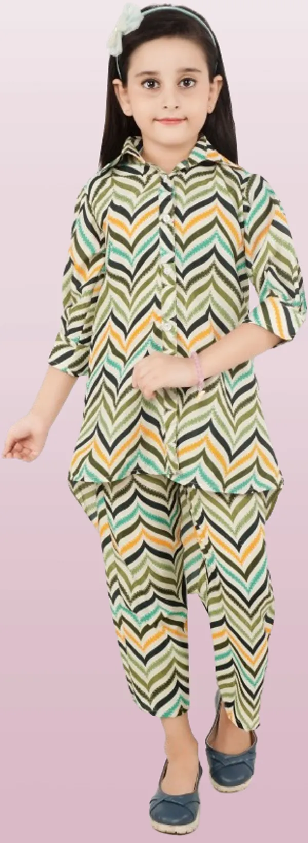Green_Printed_Polyester_Shirt_Pant_Set_For_Girls