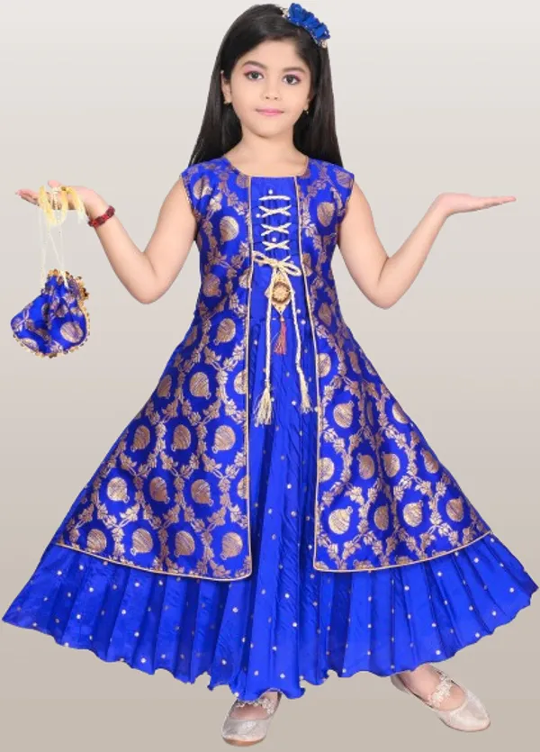 Blue_Art_Silk_Flared/A-Line_Gown_For_Kids_Girl