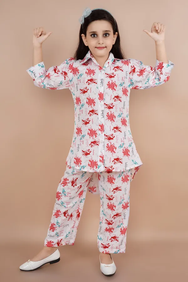 Red_Printed_Polycotton_Shirt_Pyjama_Set_For_Girls