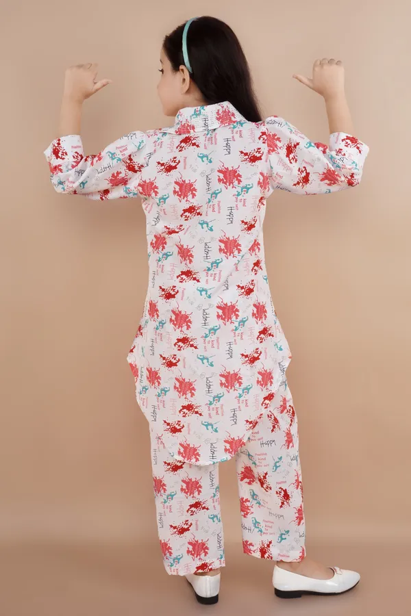 Red_Printed_Polycotton_Shirt_Pyjama_Set_For_Girls