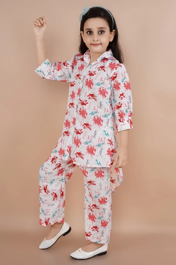 Red_Printed_Polycotton_Shirt_Pyjama_Set_For_Girls