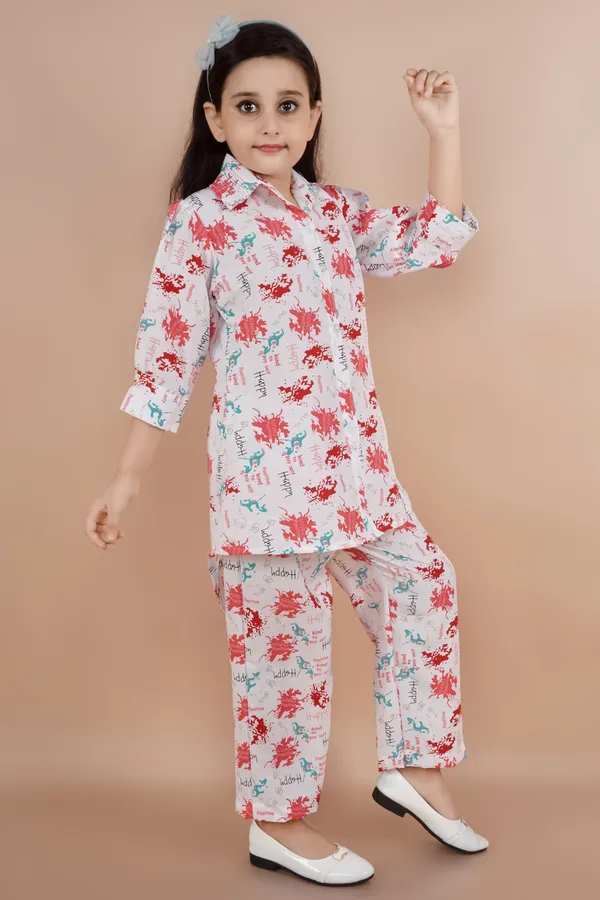 Red_Printed_Polycotton_Shirt_Pyjama_Set_For_Girls