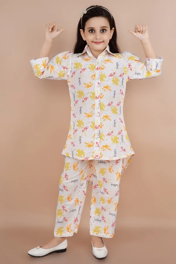 Yellow_Printed_Polycotton_Shirt_Pyjama_Set_For_Girls