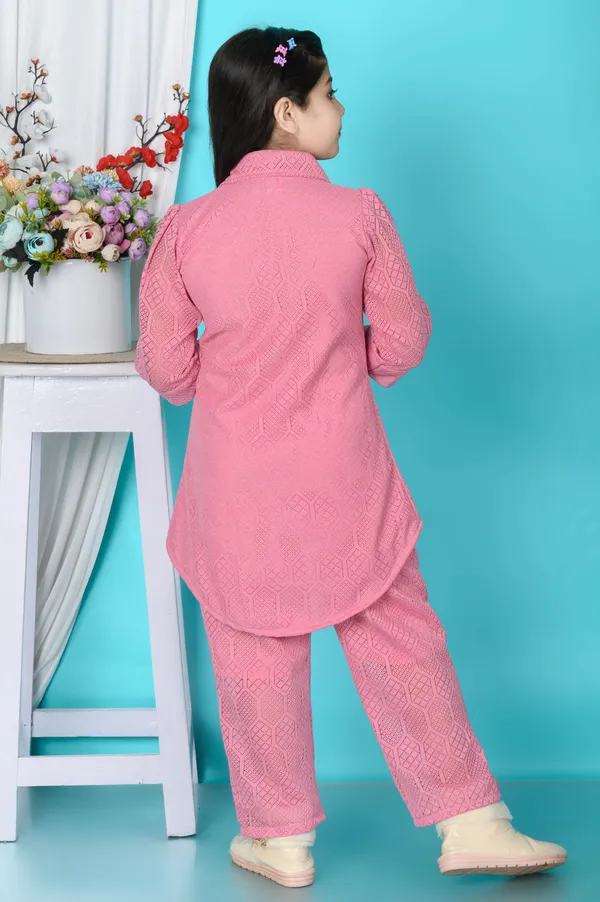 Beige_Self_Design_Polycotton_Shirt_Pant_Set_For_Girls