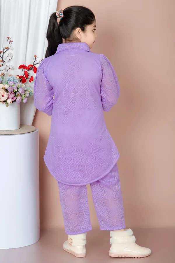 Purple_Self_Design_Polycotton_Shirt_Pant_Set_For_Girls