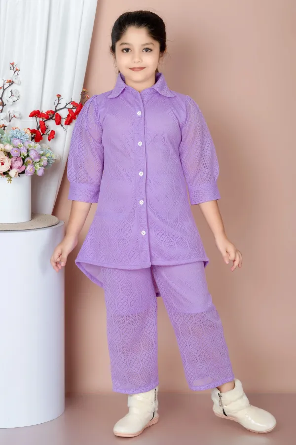 Purple_Self_Design_Polycotton_Shirt_Pant_Set_For_Girls
