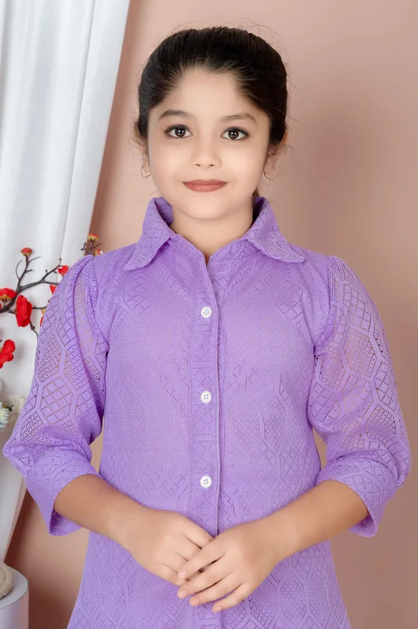 Purple_Self_Design_Polycotton_Shirt_Pant_Set_For_Girls