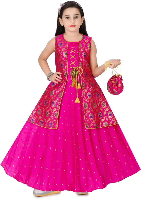 Pink_Embellished_Cotton_Silk_Gown_Handbag_Set_For_Girls