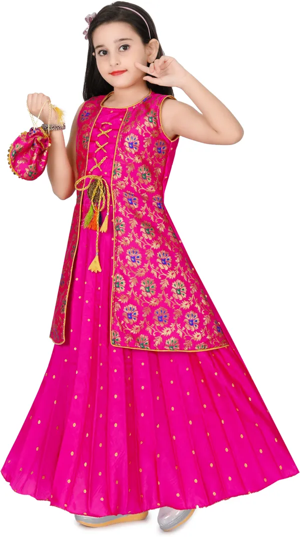 Pink_Embellished_Cotton_Silk_Gown_Handbag_Set_For_Girls