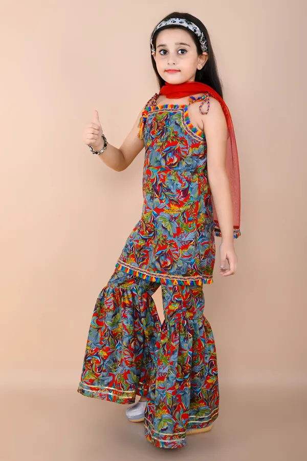 Polycotton_Printed_Boat_Neck_Kurta_And_Palazzo_Set_For_Girls