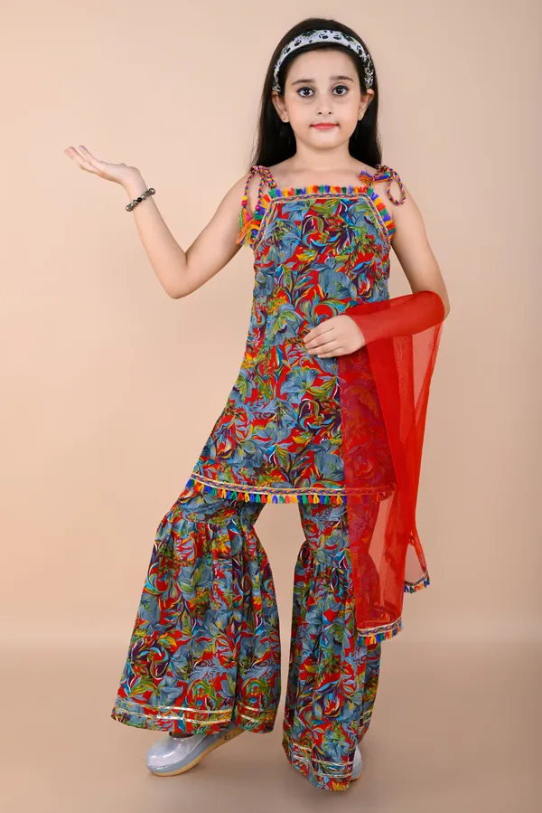 Polycotton_Printed_Boat_Neck_Kurta_And_Palazzo_Set_For_Girls