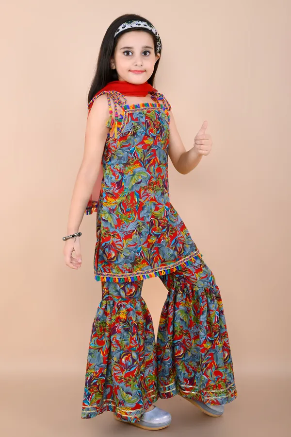 Polycotton_Printed_Boat_Neck_Kurta_And_Palazzo_Set_For_Girls