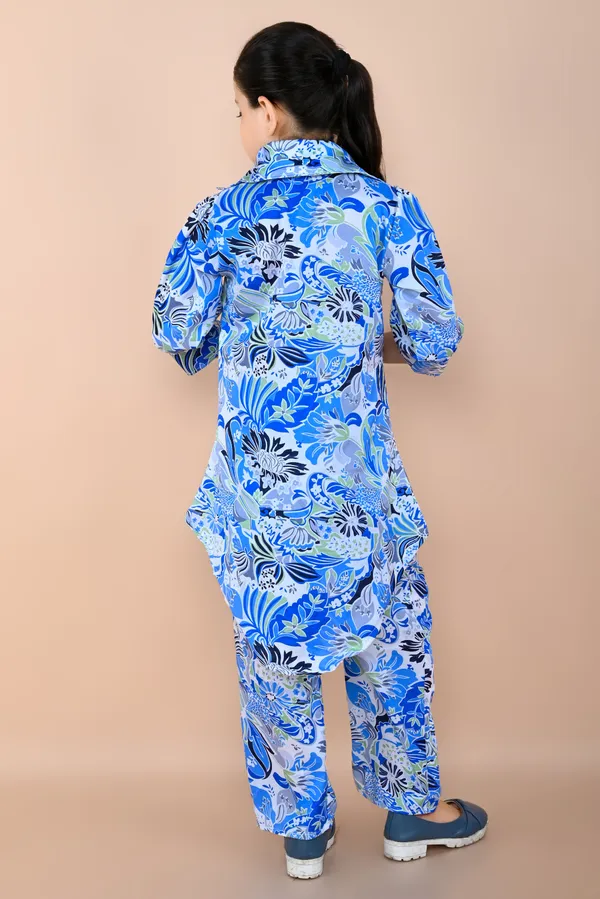 Blue_Printed_Cotton_Silk_Shirt_Pant_Set_For_Girls