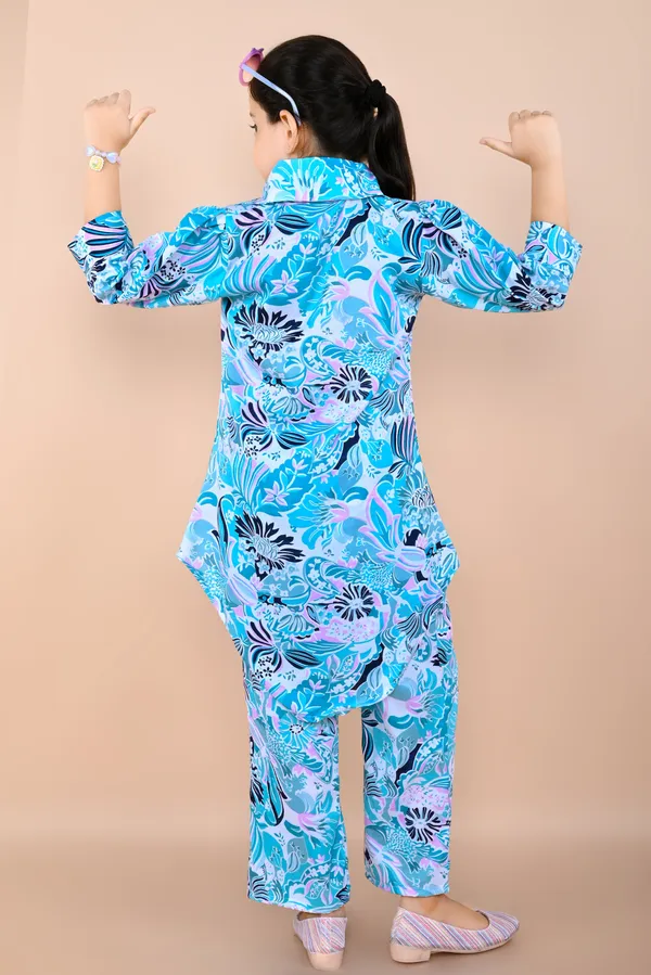 Light_Blue_Printed_Cotton_Silk_Shirt_Pant_Set_For_Girls