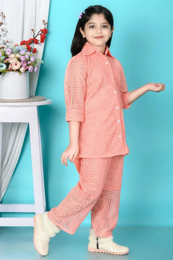 Orange_Solid_Crepe_Shirt_Pant_Set_For_Girls