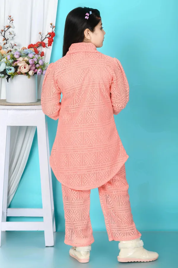 Orange_Solid_Crepe_Shirt_Pant_Set_For_Girls