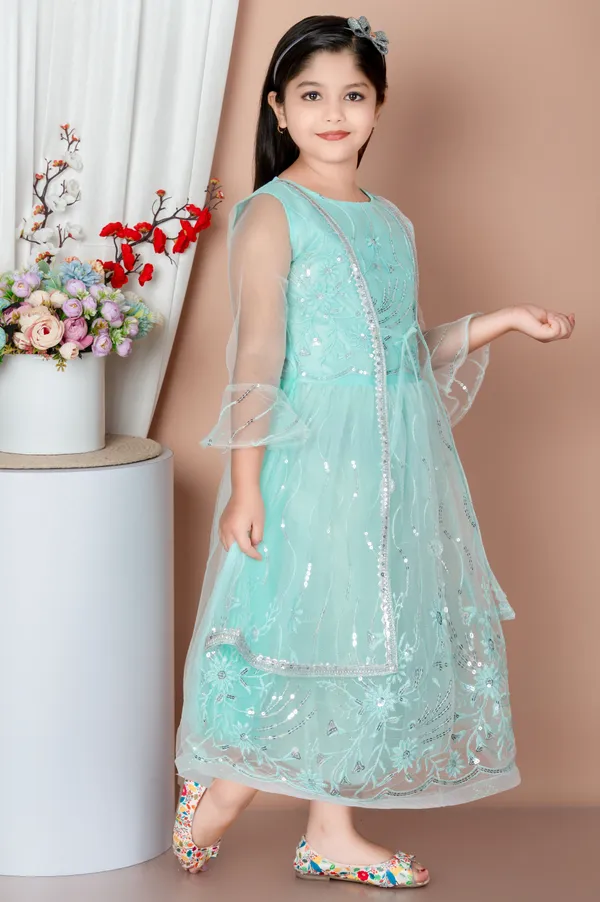 Light_Green_Net_Round_Neck_Fit_And_Flare_Dress_For_Girls