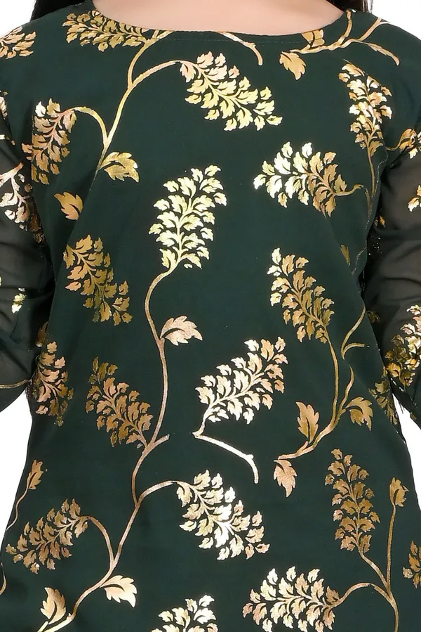 Dark_Green_Chiffon_Embroidered_Round_Neck_Kurta_And_Palazzo_Set_For_Girls