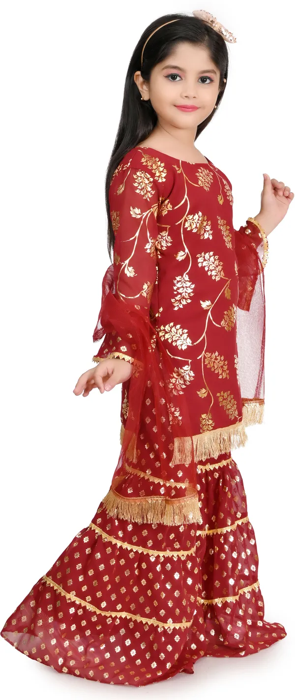 Maroon_Chiffon_Embroidered_Round_Neck_Kurta_And_Palazzo_Set_For_Girls