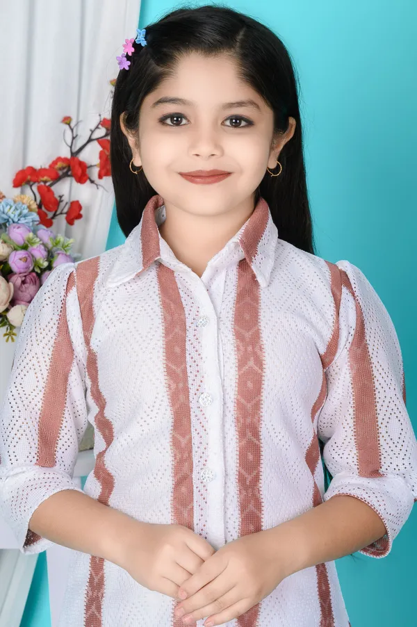 Brown_Striped_Lace_Shirt_Pant_Set_For_Girls