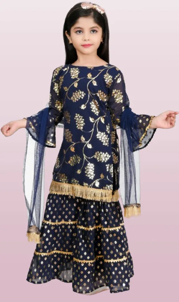 Blue_Chiffon_Embroidered_Round_Neck_Kurta_And_Palazzo_Set_For_Girls