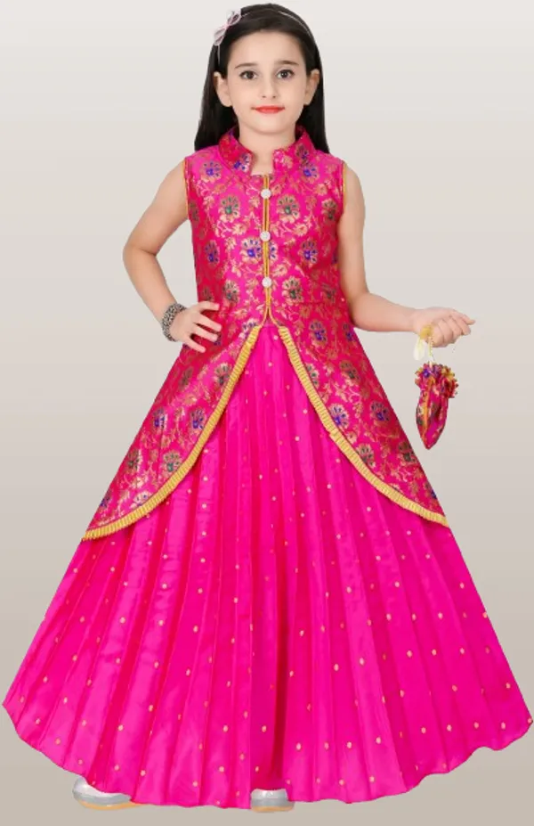 Pink_Embellished_Cotton_Silk_Gown_Handbag_Set_For_Girls