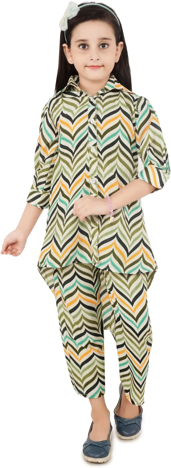 Green_Printed_Polyester_Shirt_Pant_Set_For_Girls