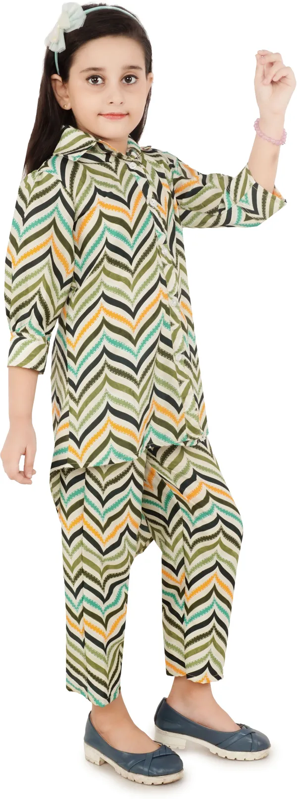 Green_Printed_Polyester_Shirt_Pant_Set_For_Girls