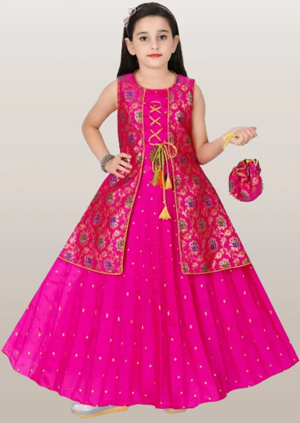 Pink_Embellished_Cotton_Silk_Gown_Handbag_Set_For_Girls