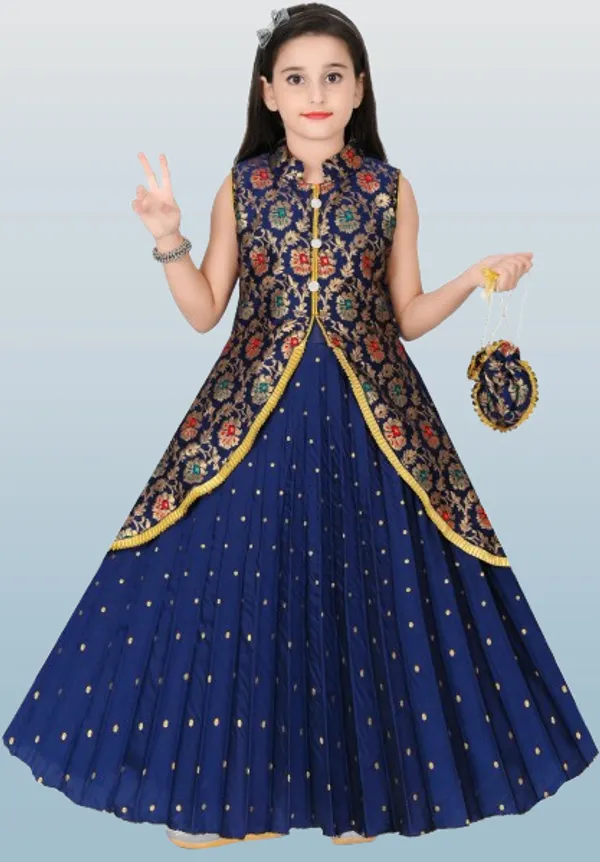 Dark_Blue_Embellished_Cotton_Silk_Gown_Handbag_Set_For_Girls