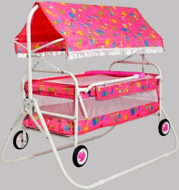 Cradle_For_New_Born_Baby_|_Swing_Jhula_For_Baby_|_Kids_Cradle_With_Mosquito_Net_Cot_(Pink)